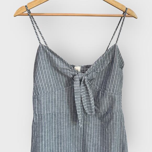 Common Crush Blue Striped Mini Dress Large Tie Front Smocked Back Coastal Cute - Picture 4 of 7